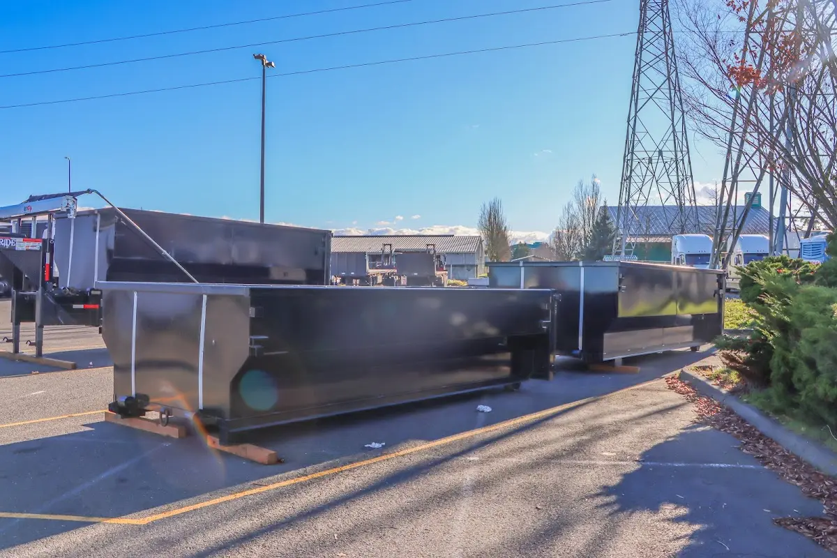Roll-off dumpster ready for waste disposal at job site for Construction Dumpster Rental in Deptford